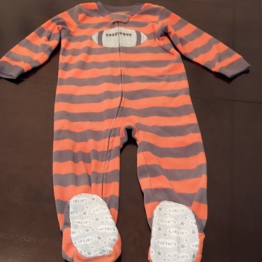 Carter's Orange Striped Football Footed Pajamas 3T